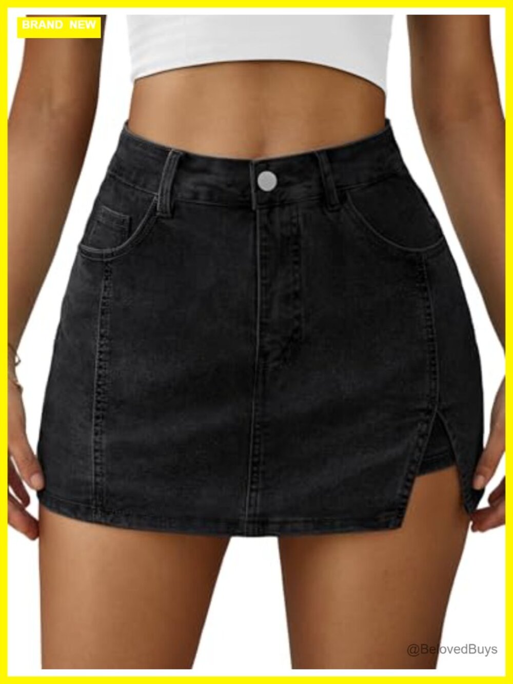 High Waisted Side Split Denim Mini Skort for Women